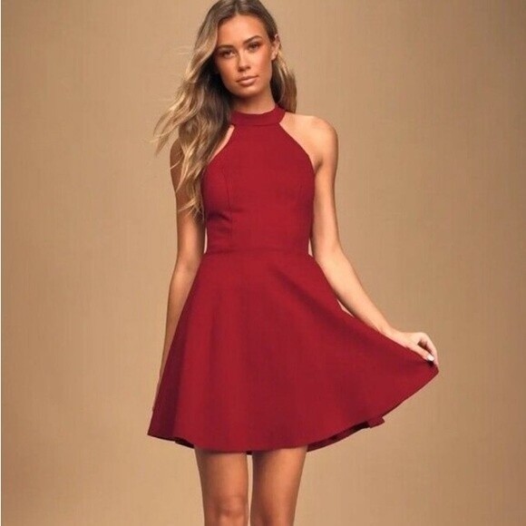 Lulus size Medium Hometown Girl Wine Red Lace Skater Dress Lulu’s NWT - Picture 1 of 3